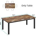 Table de salle à manger industrielle 78 pouces - Table de cuisine pour 6-8 personnes, Table rectangulaire en bois pour salle à manger