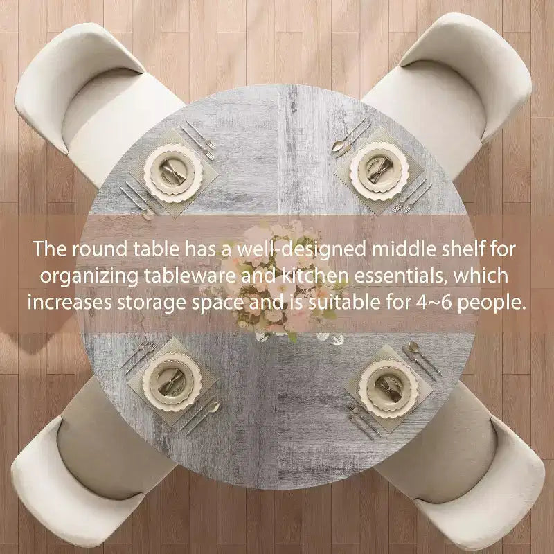 Table à manger ronde pour 4-6 personnes, table de cuisine de ferme ronde de 120 cm avec rangement pour salle à manger, salon, salle de réunion, appartement