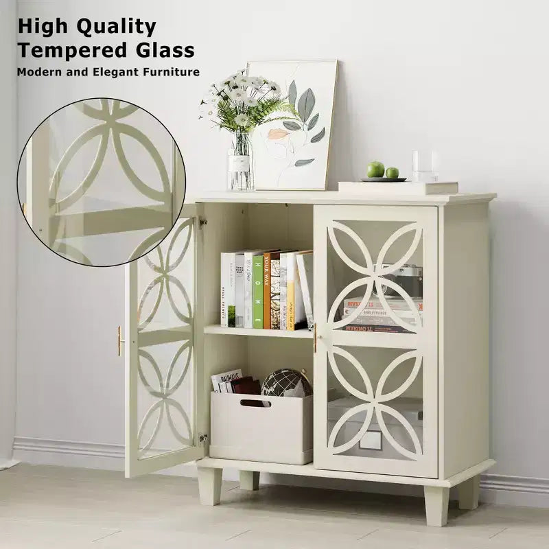 Buffet autoportant avec étagères réglables, console de cuisine moderne rétro, meuble de rangement décoratif à 2 portes, couleur crème