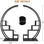 Étagère à plantes ronde à 5 niveaux, Support à plantes d'intérieur en métal en demi-lune, Présentoir à fleurs avec 4 crochets de suspension pour la décoration de la maison, du balcon, du salon et du jardin