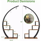 Étagère à plantes ronde à 5 niveaux, Support à plantes d'intérieur en métal en demi-lune, Présentoir à fleurs avec 4 crochets de suspension pour la décoration de la maison, du balcon, du salon et du jardin