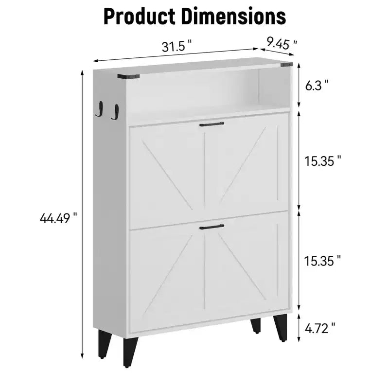 Meuble de rangement à chaussures mince avec 2 tiroirs basculants, organiseur de chaussures étroit autoportant pour entrée, couloir ou vestibule