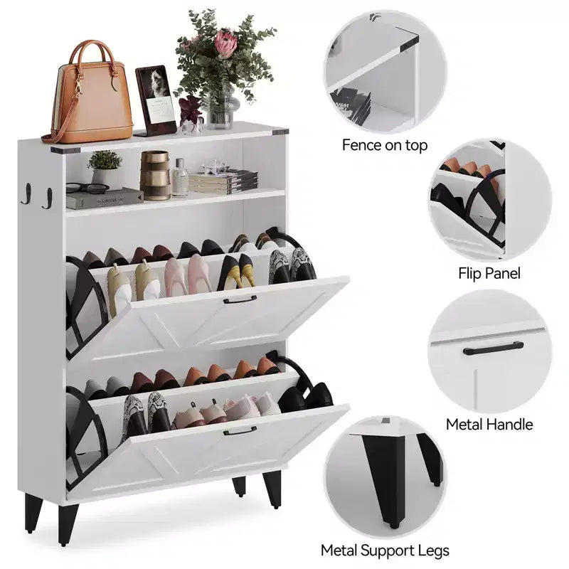 Meuble de rangement à chaussures mince avec 2 tiroirs basculants, organiseur de chaussures étroit autoportant pour entrée, couloir ou vestibule