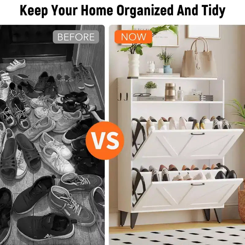 Meuble de rangement à chaussures mince avec 2 tiroirs basculants, organiseur de chaussures étroit autoportant pour entrée, couloir ou vestibule