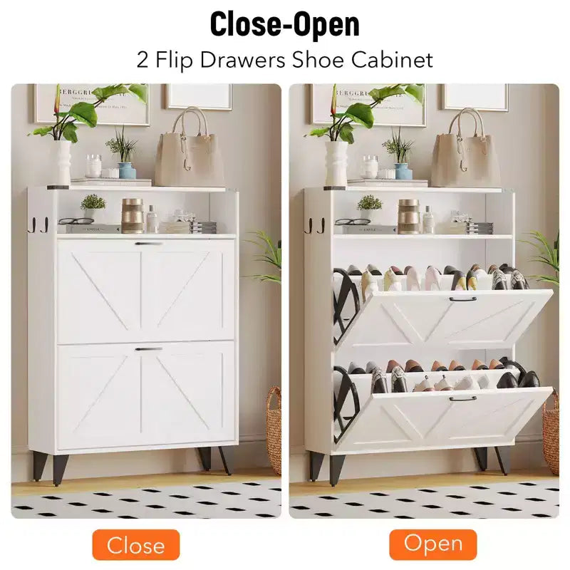Meuble de rangement à chaussures mince avec 2 tiroirs basculants, organiseur de chaussures étroit autoportant pour entrée, couloir ou vestibule