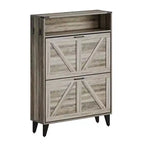 Slim Shoe Storage Cabinet with 2 Flip Drawers, Freestanding Narrow Shoe Organizer for Entryway, Hallway, or Foyer