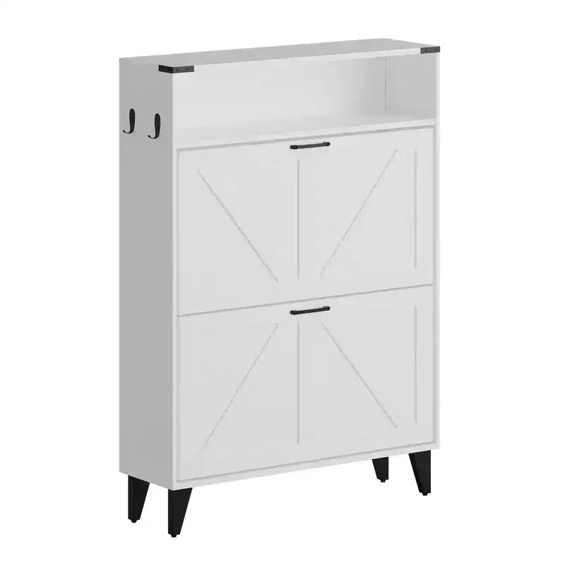 Meuble de rangement à chaussures mince avec 2 tiroirs basculants, organiseur de chaussures étroit autoportant pour entrée, couloir ou vestibule