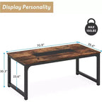 Grande table de bureau de direction rectangulaire en bois rustique, longue table de dîner de cuisine moderne pour salle à manger, repas en famille