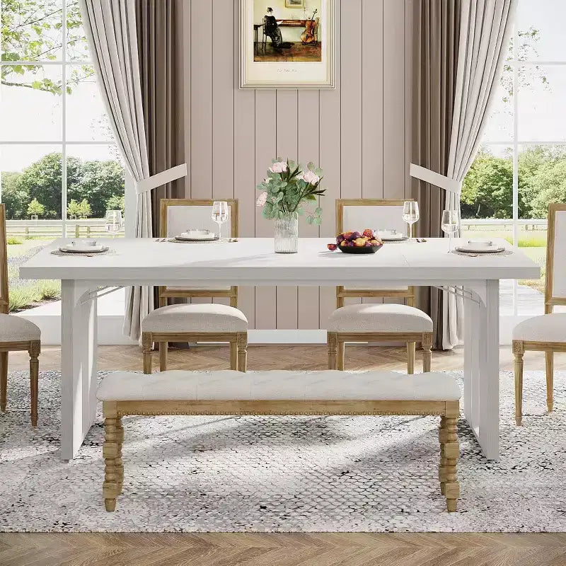 Grande table de bureau de direction rectangulaire en bois rustique, longue table de dîner de cuisine moderne pour salle à manger, repas en famille