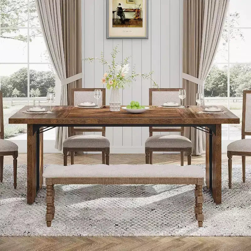 Grande table de bureau de direction rectangulaire en bois rustique, longue table de dîner de cuisine moderne pour salle à manger, repas en famille