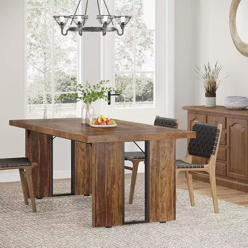 Grande table de bureau de direction rectangulaire en bois rustique, longue table de dîner de cuisine moderne pour salle à manger, repas en famille