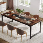 Grande table de bureau de direction rectangulaire en bois rustique, longue table de dîner de cuisine moderne pour salle à manger, repas en famille
