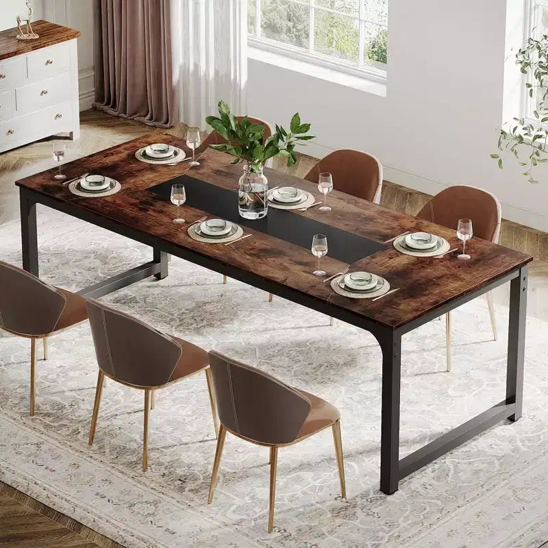Grande table de bureau de direction rectangulaire en bois rustique, longue table de dîner de cuisine moderne pour salle à manger, repas en famille