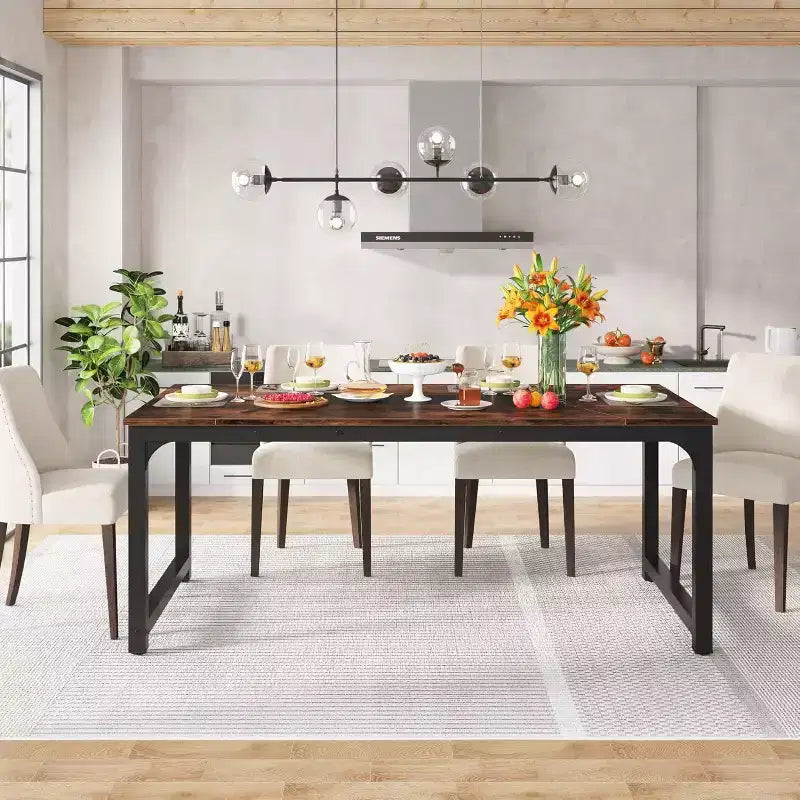 Grande table de bureau de direction rectangulaire en bois rustique, longue table de dîner de cuisine moderne pour salle à manger, repas en famille