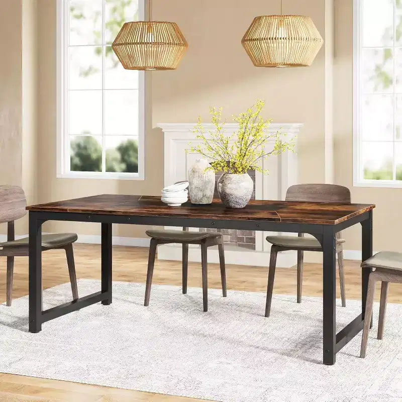Grande table de bureau de direction rectangulaire en bois rustique, longue table de dîner de cuisine moderne pour salle à manger, repas en famille