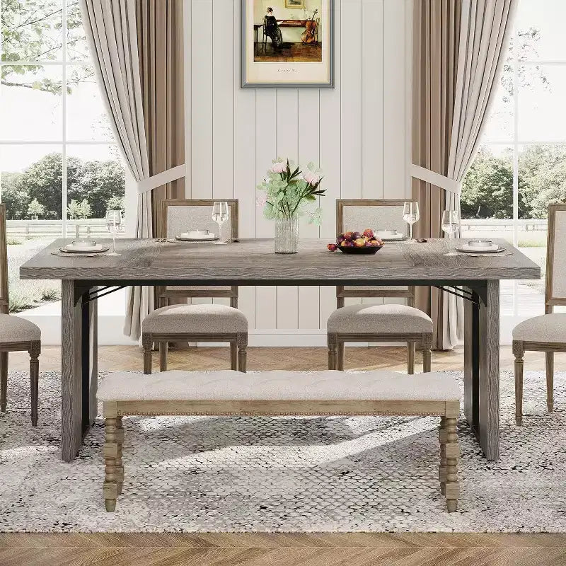 Grande table de bureau de direction rectangulaire en bois rustique, longue table de dîner de cuisine moderne pour salle à manger, repas en famille