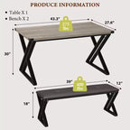 Table de salle à manger, Table de cuisine pour 4 personnes, Ensemble de salle à manger 3 pièces avec 2 bancs pour petit espace, appartement, salle à manger, gain de place