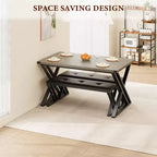 Table de salle à manger, Table de cuisine pour 4 personnes, Ensemble de salle à manger 3 pièces avec 2 bancs pour petit espace, appartement, salle à manger, gain de place