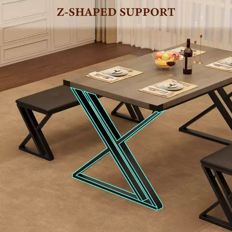 Table de salle à manger, Table de cuisine pour 4 personnes, Ensemble de salle à manger 3 pièces avec 2 bancs pour petit espace, appartement, salle à manger, gain de place