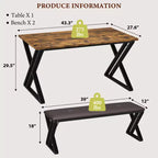 Table de salle à manger, Table de cuisine pour 4 personnes, Ensemble de salle à manger 3 pièces avec 2 bancs pour petit espace, appartement, salle à manger, gain de place
