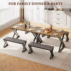 Table de salle à manger, Table de cuisine pour 4 personnes, Ensemble de salle à manger 3 pièces avec 2 bancs pour petit espace, appartement, salle à manger, gain de place