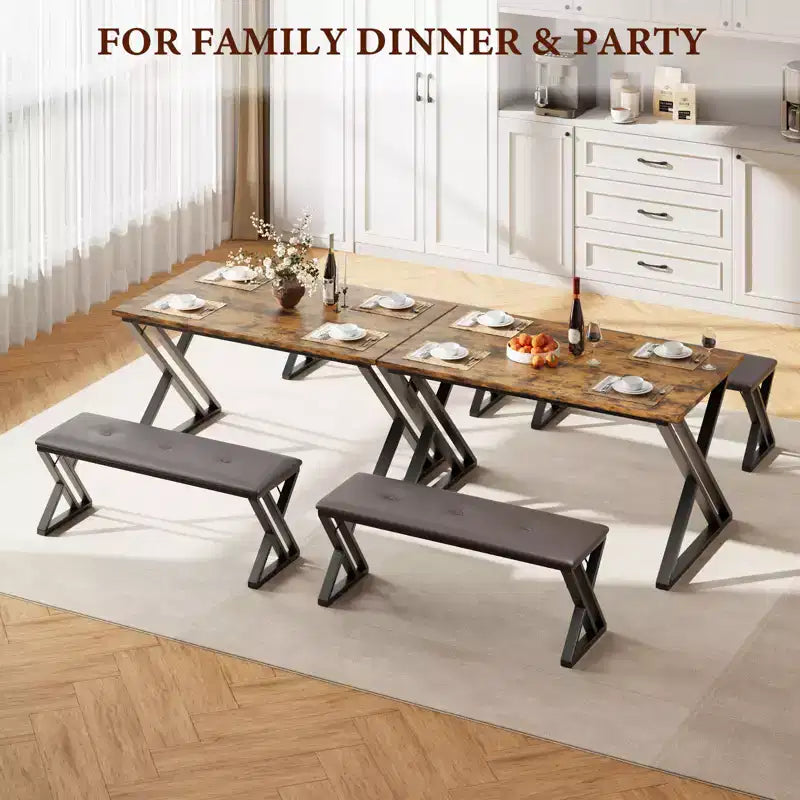 Table de salle à manger, Table de cuisine pour 4 personnes, Ensemble de salle à manger 3 pièces avec 2 bancs pour petit espace, appartement, salle à manger, gain de place