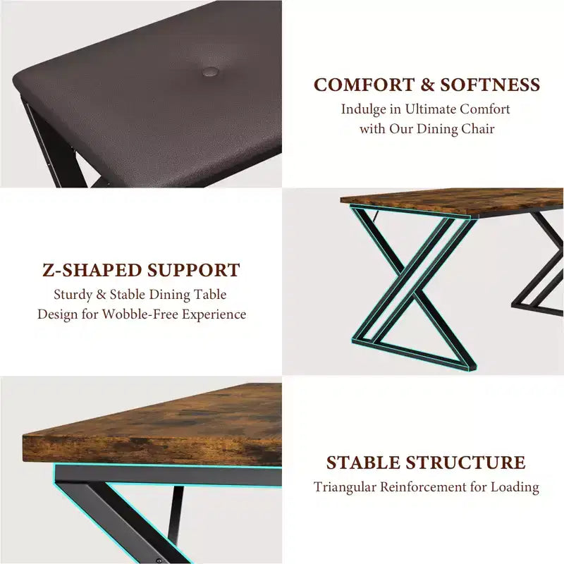 Table de salle à manger, Table de cuisine pour 4 personnes, Ensemble de salle à manger 3 pièces avec 2 bancs pour petit espace, appartement, salle à manger, gain de place
