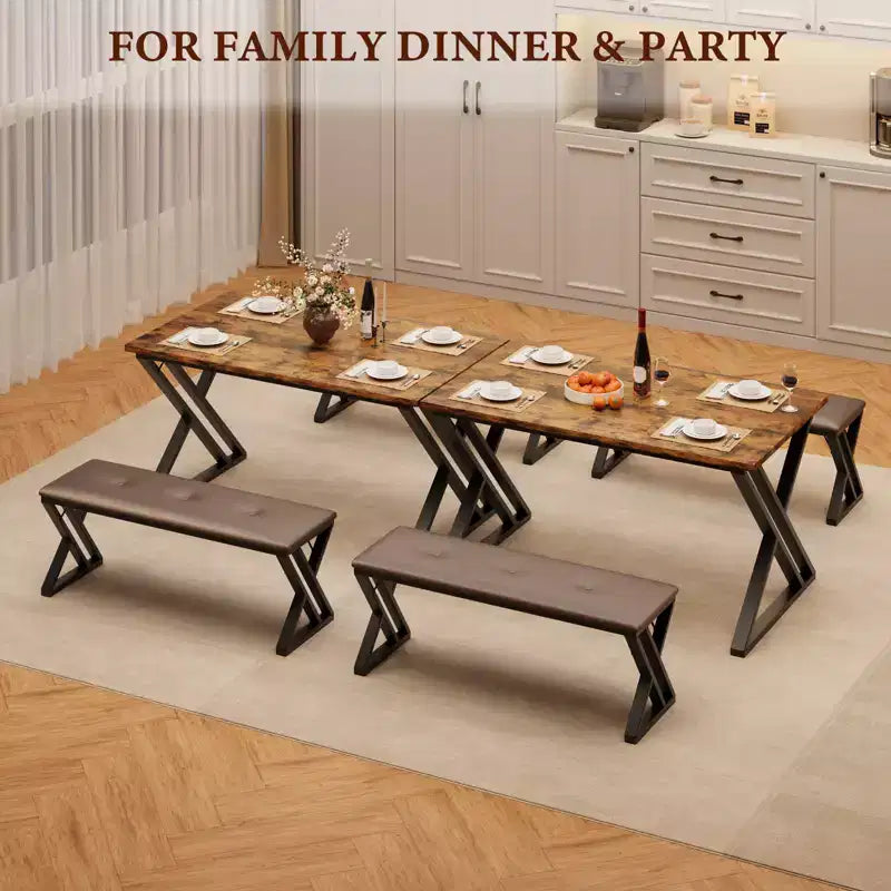 Table de salle à manger, Table de cuisine pour 4 personnes, Ensemble de salle à manger 3 pièces avec 2 bancs pour petit espace, appartement, salle à manger, gain de place