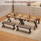 Table de salle à manger, Table de cuisine pour 4 personnes, Ensemble de salle à manger 3 pièces avec 2 bancs pour petit espace, appartement, salle à manger, gain de place