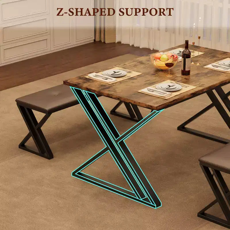 Table de salle à manger, Table de cuisine pour 4 personnes, Ensemble de salle à manger 3 pièces avec 2 bancs pour petit espace, appartement, salle à manger, gain de place