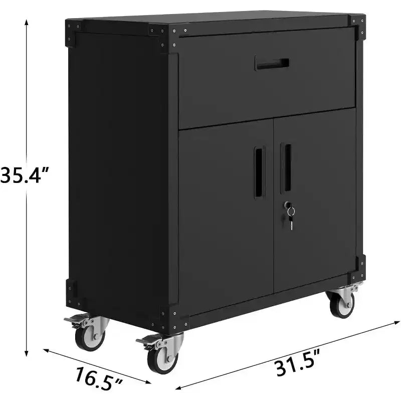 Armoires de rangement de garage en métal avec roues, armoire à outils roulante robuste avec tiroir, étagère réglable et serrures, résistante à la rouille pour atelier