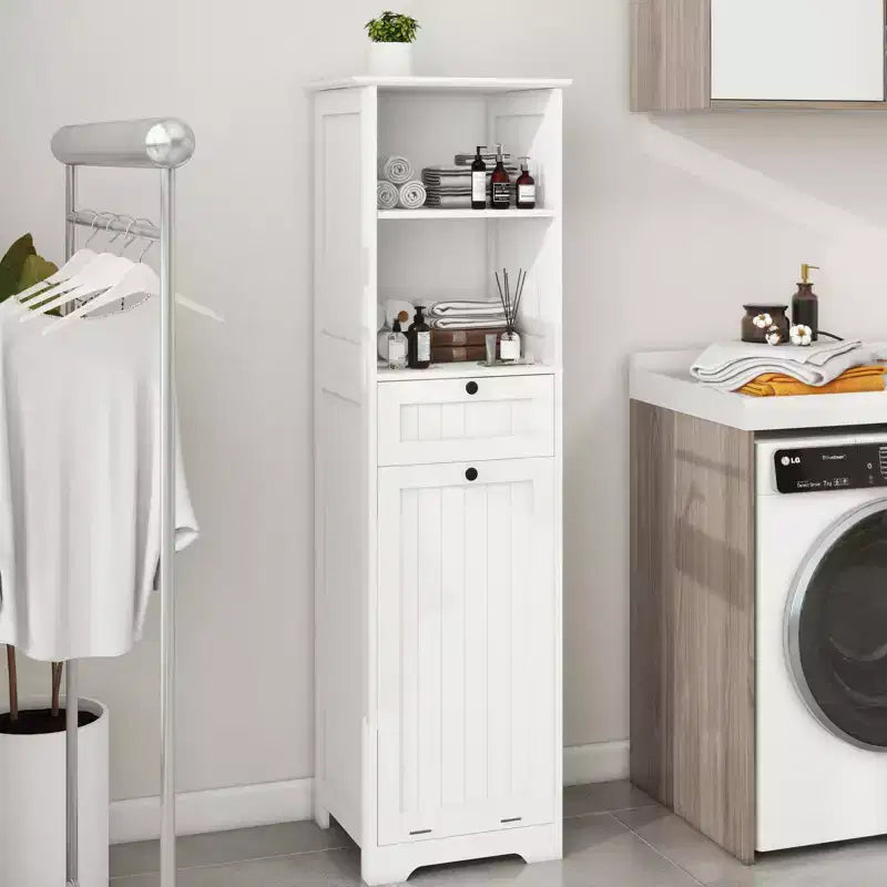 Okak Storage Cabinet with One-Drawer and Spen Shelf, Tilt-Out Laundry Sorter Cabinet for Bathroom, Living Room, White