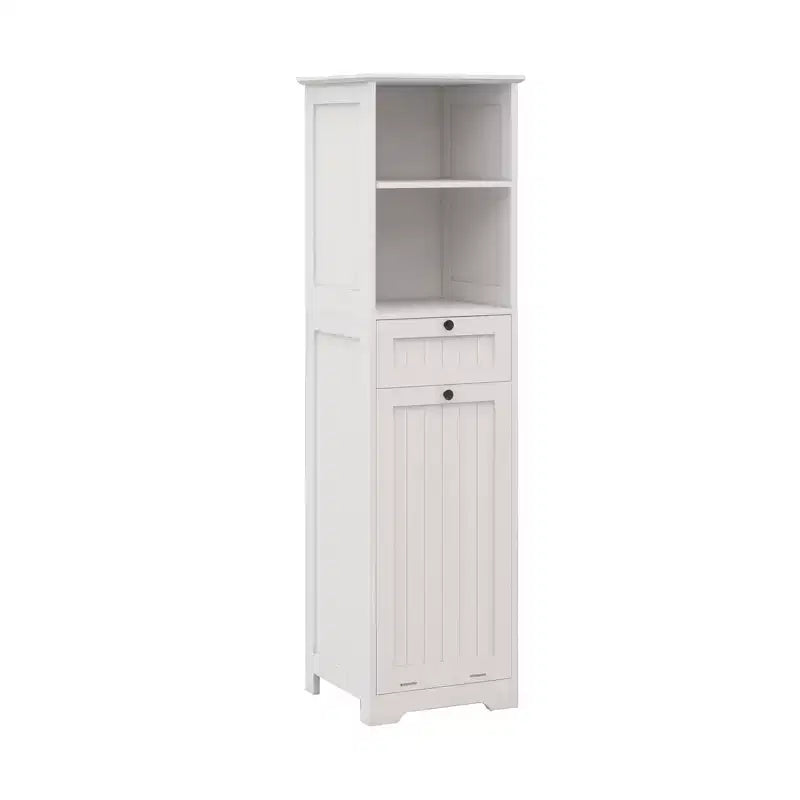 Meuble de rangement avec un tiroir et une étagère ouverte, meuble de tri de linge basculant pour salle de bain, salon, blanc