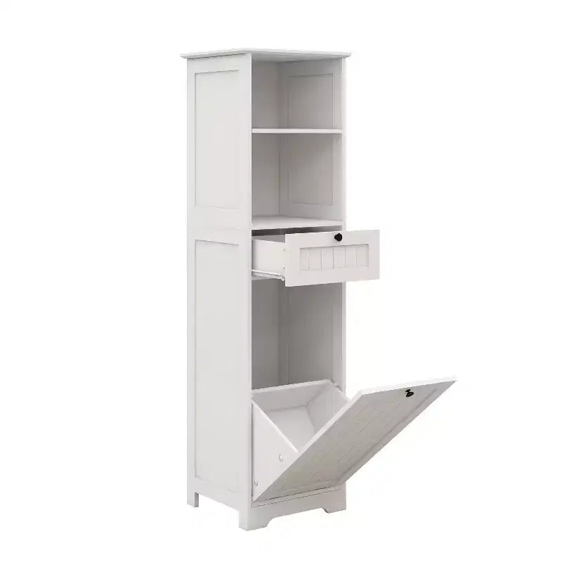 Meuble de rangement avec un tiroir et une étagère ouverte, meuble de tri de linge basculant pour salle de bain, salon, blanc