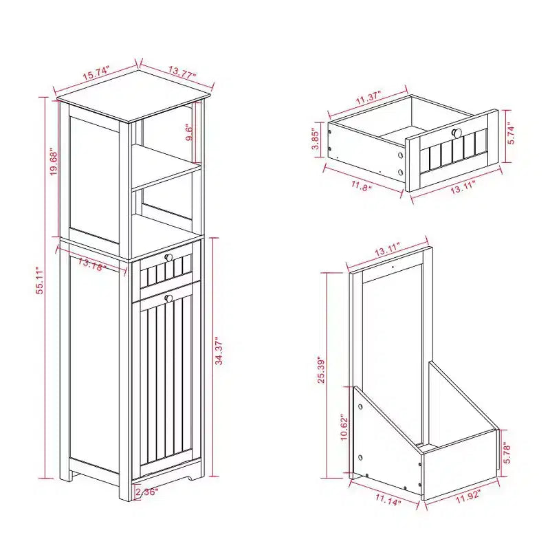 Meuble de rangement avec un tiroir et une étagère ouverte, meuble de tri de linge basculant pour salle de bain, salon, blanc