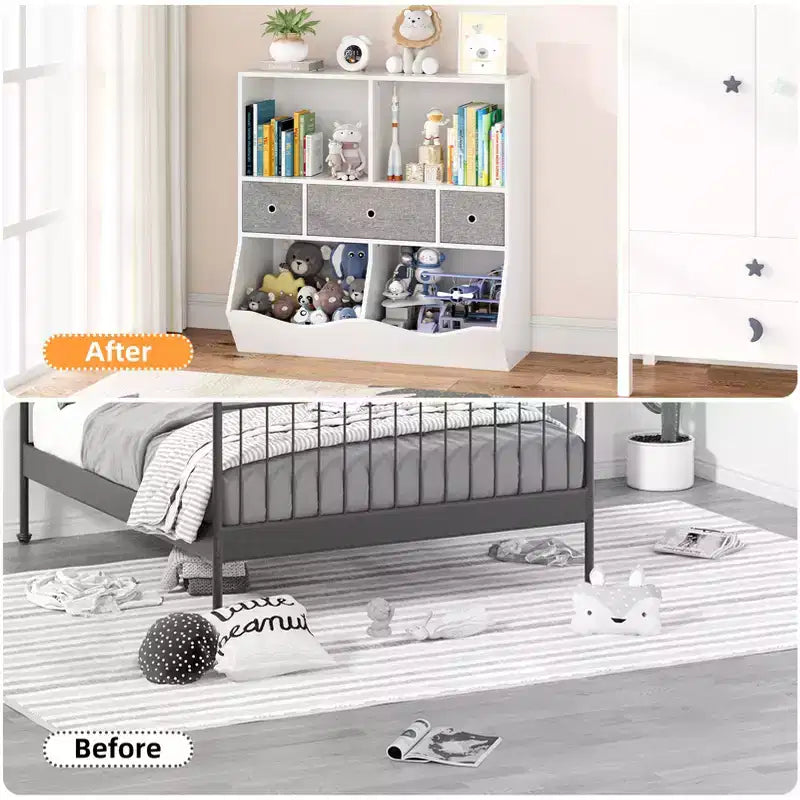Étagère à livres et meuble de rangement pour jouets pour enfants - Meuble bas avec 3 tiroirs pour crèche, salle de jeux
