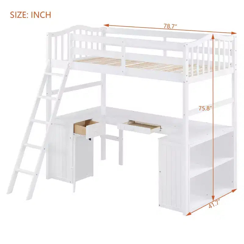 Lit mezzanine simple avec armoire, cadre de lit mezzanine simple en bois massif avec bureau et étagères