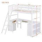 Lit mezzanine simple avec armoire, cadre de lit mezzanine simple en bois massif avec bureau et étagères