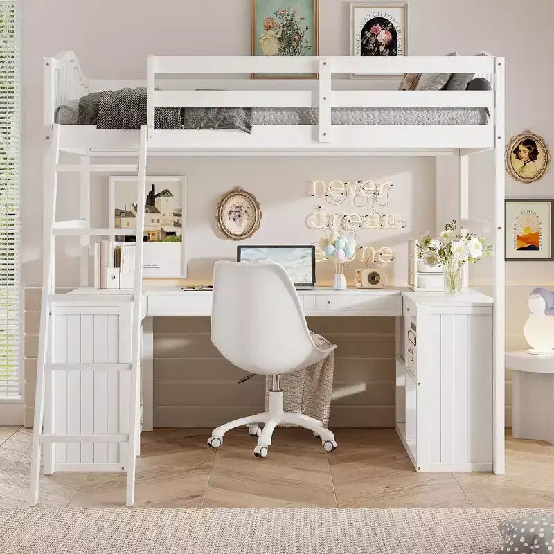 Lit mezzanine simple avec armoire, cadre de lit mezzanine simple en bois massif avec bureau et étagères