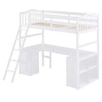 Lit mezzanine simple avec armoire, cadre de lit mezzanine simple en bois massif avec bureau et étagères