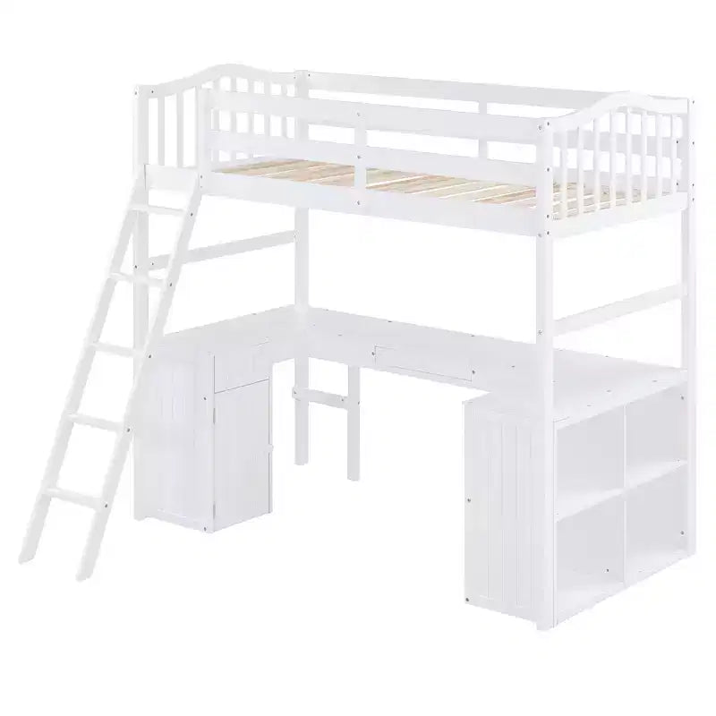 Lit mezzanine simple avec armoire, cadre de lit mezzanine simple en bois massif avec bureau et étagères