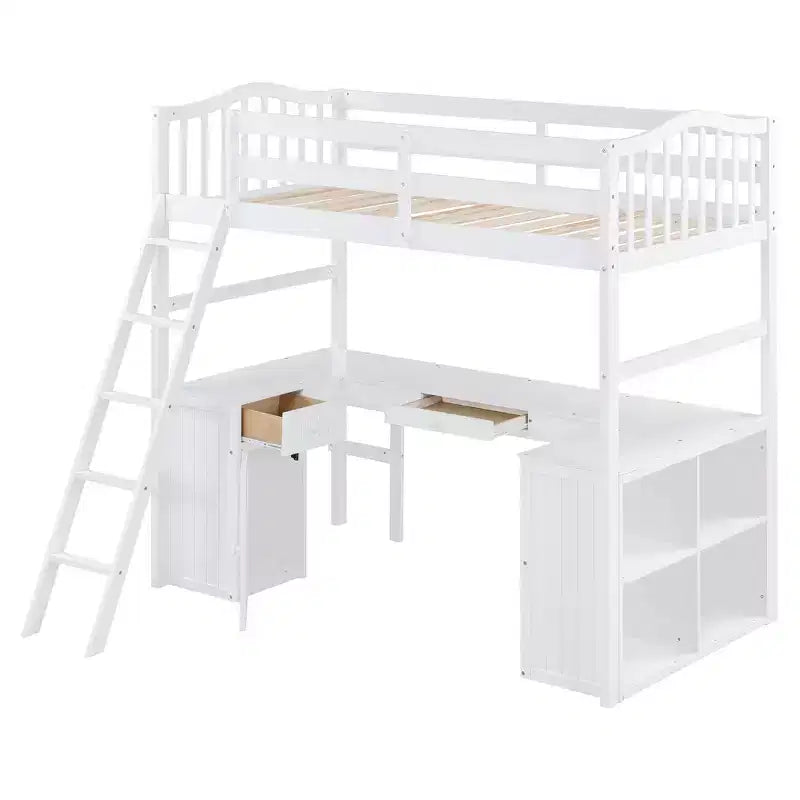 Lit mezzanine simple avec armoire, cadre de lit mezzanine simple en bois massif avec bureau et étagères