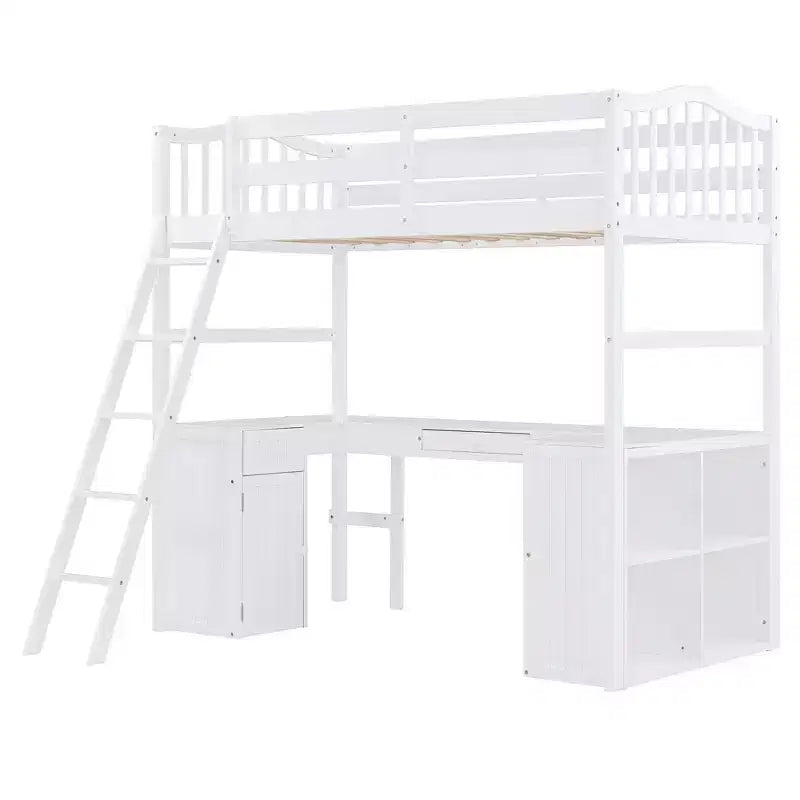 Lit mezzanine simple avec armoire, cadre de lit mezzanine simple en bois massif avec bureau et étagères