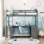 Lit mezzanine simple avec armoire, cadre de lit mezzanine simple en bois massif avec bureau et étagères