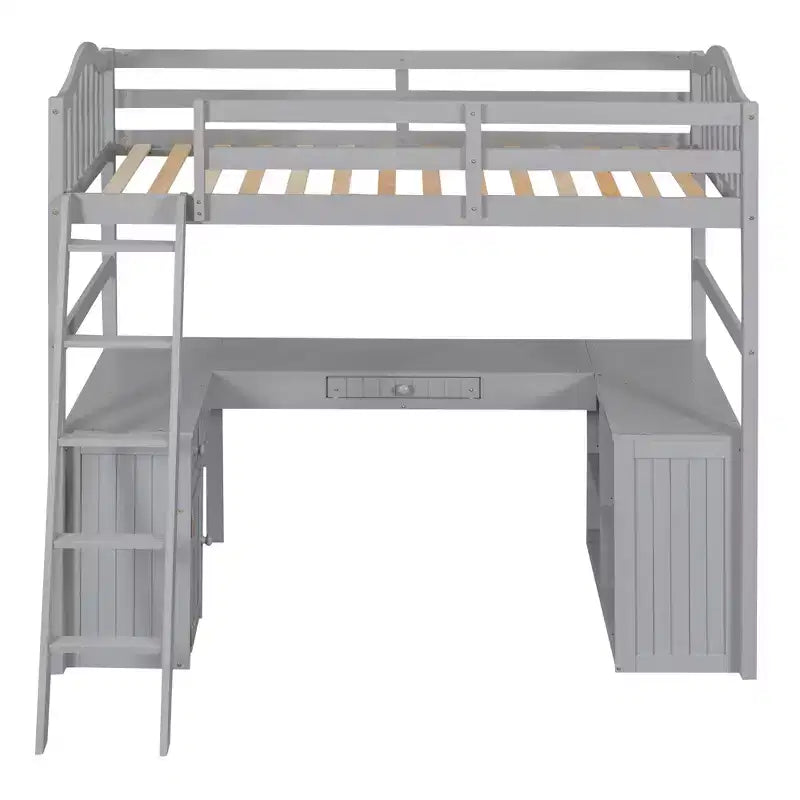 Lit mezzanine simple avec armoire, cadre de lit mezzanine simple en bois massif avec bureau et étagères