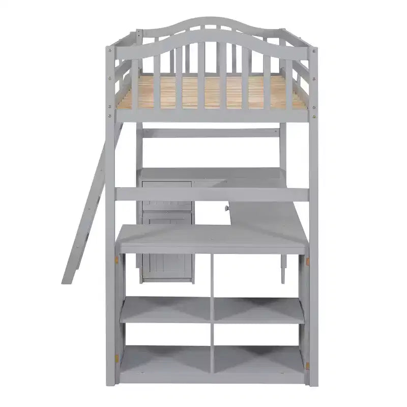 Lit mezzanine simple avec armoire, cadre de lit mezzanine simple en bois massif avec bureau et étagères
