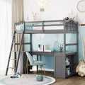 Twin Size Loft Bed with Cabinet, Solid Wood Twin Loft Bed Frame with Desk and Shelves