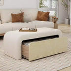 Pouf ottoman moderne rembourré en tissu bouclé avec tiroir