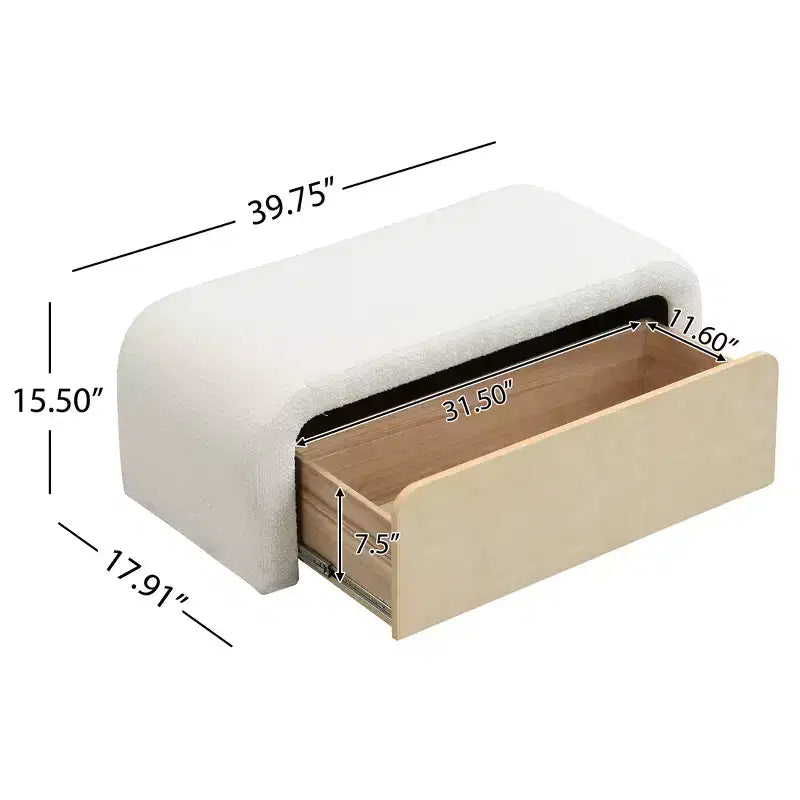 Pouf ottoman moderne rembourré en tissu bouclé avec tiroir