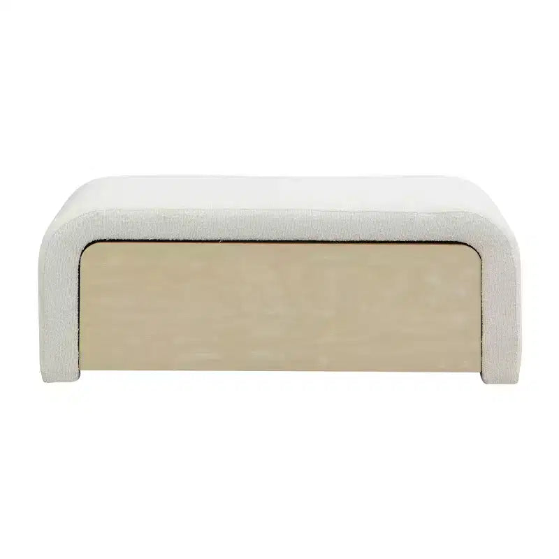 Pouf ottoman moderne rembourré en tissu bouclé avec tiroir